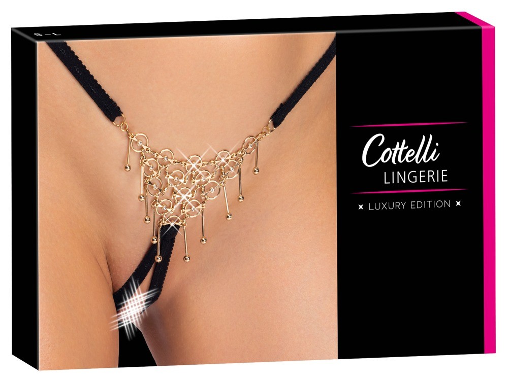 String Ouvert Schwarz Von Cottelli LINGERIE Mit Filigranem Schmuckgeflecht, Glitzersteinchen Und Verstellbarem Bund  Luxuriöser, Offener Schmuckstrin